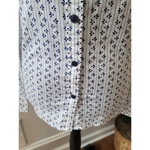 Patagonia Button Up Shirt Women's Size 6 White Blue Organic Cotton Long Sleeve - Picture 4 of 15
